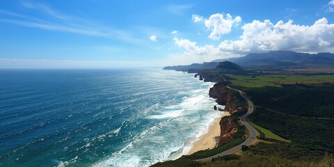 View of the Great Ocean Road in Victoria on a sunny day, scenic coastal drive