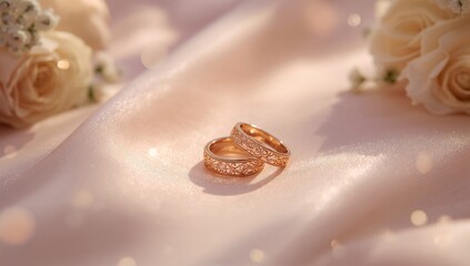 Wedding symbols featuring gold wedding rings, highlighting commitment and permanence