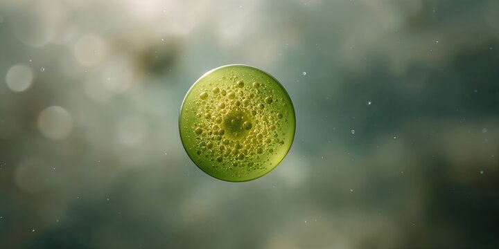 Volvox aureus, green alga with reproductive cells and zygotes, illustrating sexual reproduction, scientific observation, Earth Day