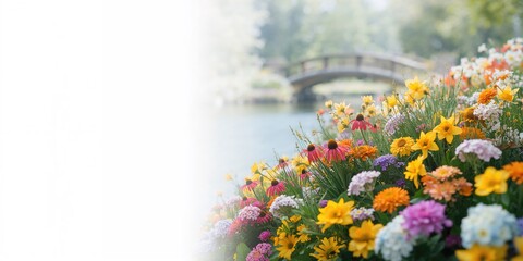 Vivid flower beds featuring diverse blossoms in a cultivated garden, suitable for environmental awareness visuals, Earth Day