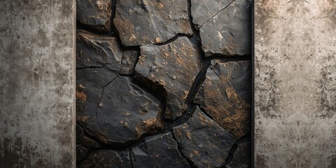 Fototapeta premium Rough textured basalt stone, often employed in landscaping or architectural design, Earth Day