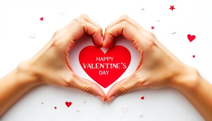 Valentine&rsquo;s Day Heart Symbol &ndash; Hands Forming Love Gesture with Confetti and Romantic Celebration Theme