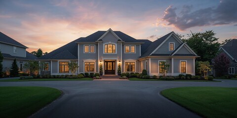Suburban home exterior featuring clean lines and landscaped yard, suitable for architectural design, Earth Day
