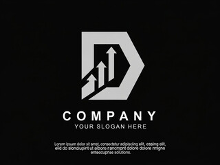 Modern business logo with arrows and company slogan on black background