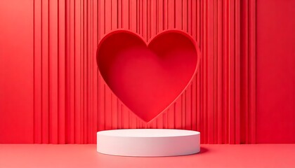 Valentine&rsquo;s Day Heart Design &ndash; Bold Red and White Festive Greeting with Decorative Platform