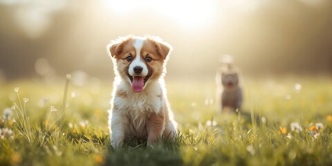 Obraz premium Canine running through a park with a ball, illustrating active outdoor activities