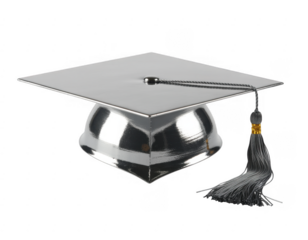 Metallic graduation cap with tassel and square silver isolated on a transparent background