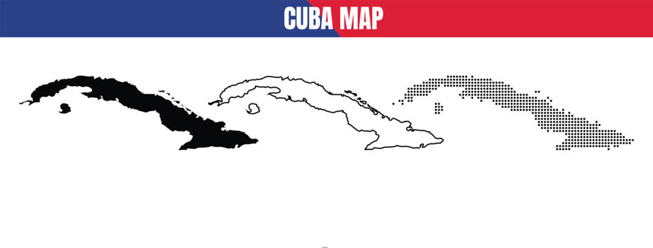 Cuba Map Outline Black and White Vector Illustration