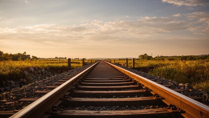 Fototapeta premium Old metal railway track for train background, emphasizing infrastructure preservation in industrial setting