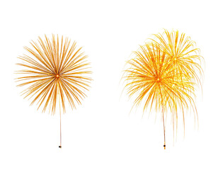 Two yellow, starburst-like explosions against a black background, perfect for celebratory themes