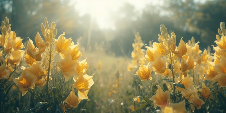 Fototapeta Seamless botanical pattern featuring watercolor wildflowers for textile and wallpaper textures, floral motif application