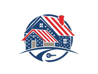 American Flag House Logo with Key and Dollar Symbol