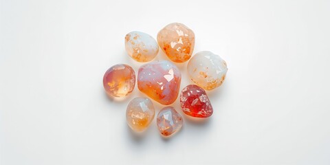 A collection of colorful opal mineral stones on a white background, suitable for jewelry design or mineral studies