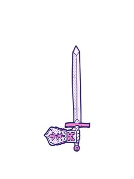 stretching up animation of cartoon sword and hand