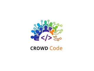 Crowd Code Logo with People and Circuit Design