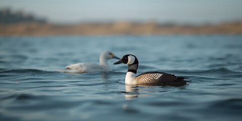 Fototapeta premium Common Eider sitting on coastal rocks, highlighting habitat preservation, Earth Day