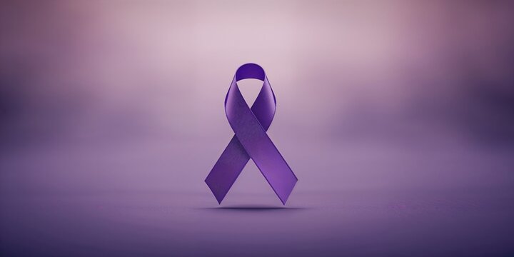 Wooden letter with purple ribbon, background for awareness messaging or advocacy events