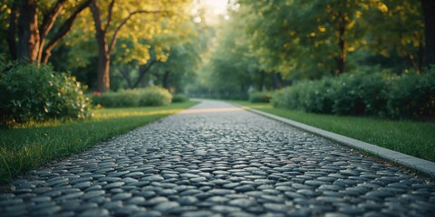 Obraz premium Patterned stone pavement serving as a public pathway, highlighting maintenance for pedestrian infrastructure, World Urbanism Day