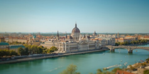 Fototapeta premium Tilt-shift perspective of a cityscape, urban density and architectural details, Earth Day