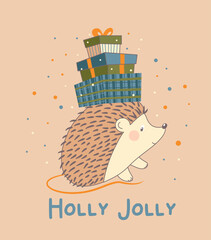 Holly Jolly Hedgehog with Christmas Gifts