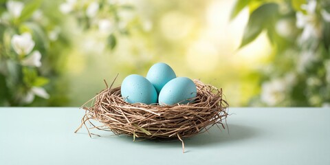 Obraz premium Robin's eggs in nest, natural preservation of bird species