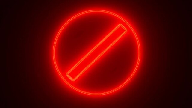 Pulsating red neon prohibited sign  a dynamic visual loop with glowing lines