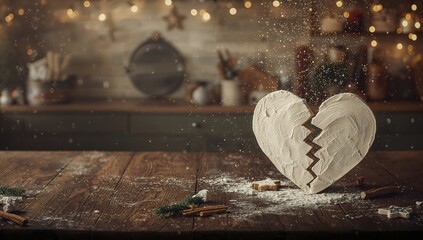 Collection of holiday-themed flour art shaped into a broken heart for festive baking, seasonal observance