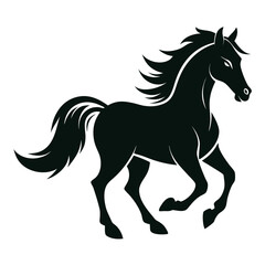 Obraz premium Wild mustang horse with windblown mane powerful running stallion silhouette vector art