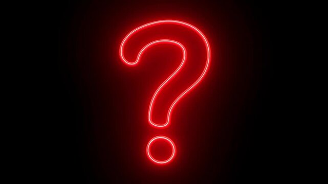 Glowing red neon question mark animation on black background