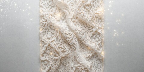 Close-up of an Orenburg shawl with intricate white fragment pattern, ideal for textile or craft backgrounds