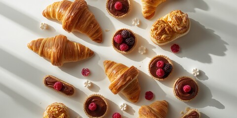 Sweet baked goods displayed from above on a white background, suitable for editorial layouts or menu design