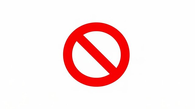Red no entry sign animation transforming from slice to circle on white background