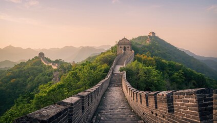 Building of the Great Wall of China, ancient fortification, stone construction, preservation focus, World Heritage Day