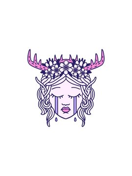 splitting effect animation of Retro Tattoo Style crying elf druid character face
