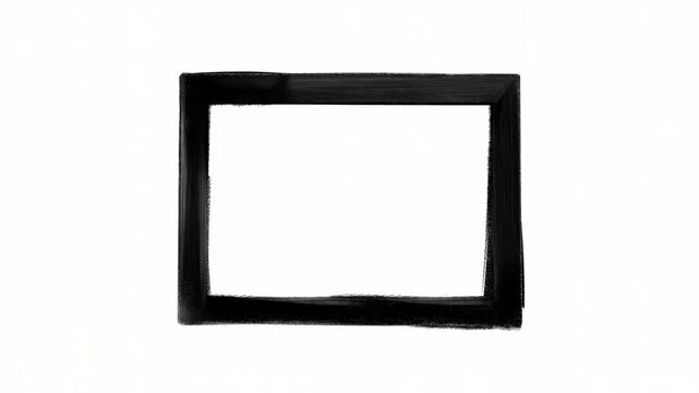 Progressive formation of a square frame with dynamic brush movement on white background