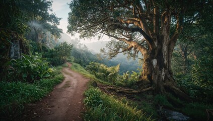 Obraz premium Dense tropical jungle landscape in Southeast Asia, emphasizing biodiversity conservation, Earth Day