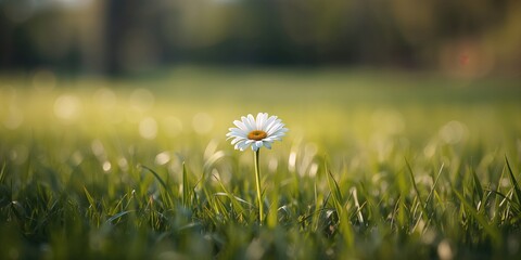 White small daisy flower in a meadow used as a floral pattern for design elements, Earth Day