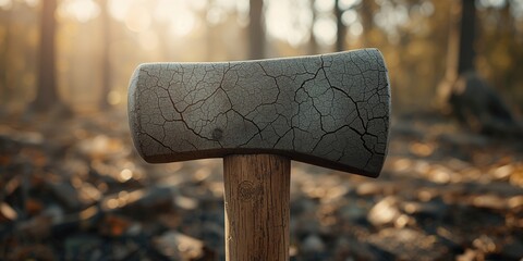 The face of a woodchoppers maul shows cracks along shear bands, highlighting tool wear and durability concerns, Earth Day