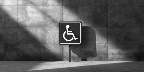 Disabled access ramps in public areas, focusing on accessibility features, monochrome image