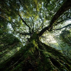 Majestic Ancient Tree with Mossy Trunk in Forest