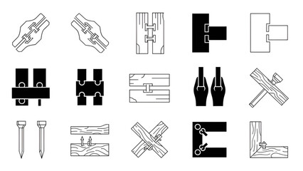 Woodworking joints and fasteners diagram set