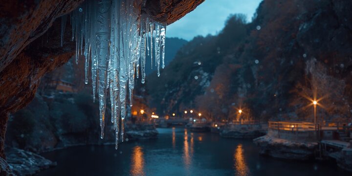 Frozen formations in Tokatli Canyon, highlighting natural erosion risk during cold months