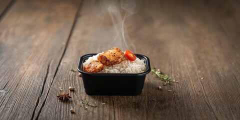 Rice crispy pork served in a lunch box, a portable meal option