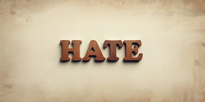 Old-fashioned wooden letterpress displaying hate, highlighting traditional printmaking methods