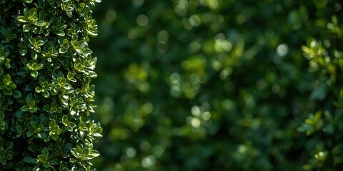 Fototapeta premium Detailed view of a boxwood shrub illuminated by natural sunlight, used for background or editorial purposes, World Environment Day