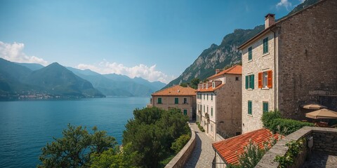 Obraz premium Historic Old Town in Kotor featuring classic stone buildings and painted window shutters, cultural heritage recognition
