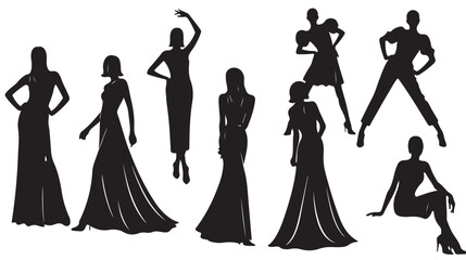 Black Silhouettes of Women in Various Elegant and Fashionable Poses