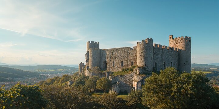 Ruins of an old fortress in a lush countryside, emphasizing architectural decay, World Heritage Day