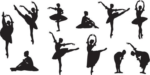 Silhouette Collection of Ballet Dancers in Various Poses Demonstrating Grace and Elegance in the Art of Dance