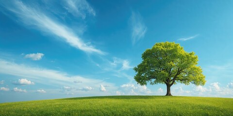Blue sky with wispy clouds seen from ground level, suitable for editorial header backgrounds, Earth Day